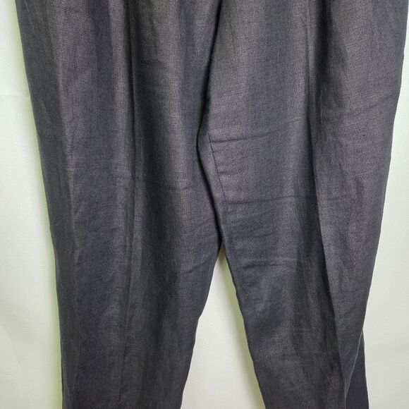 Vintage Liz Claiborne Black Linen Trousers Pleated High Rise Relaxed Fit Size 12 - Picture 4 of 7